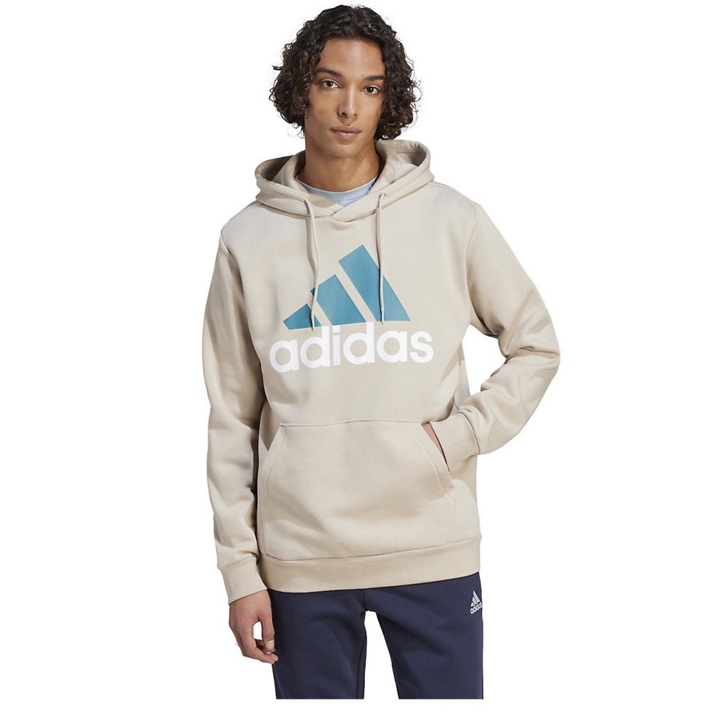 NWT Adidas men’s hoodie sweatshirt, size large, beige with logo.